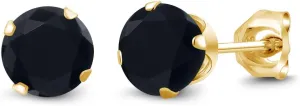 Gem Stone King 18K Yellow Gold Plated Silver Black Onyx Stud Earrings For Women Men (0.92 Cttw, Gemstone Birthstone, Round 5MM)