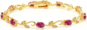 Gem Stone King 18K Yellow Gold Plated Silver Created Ruby and Diamond Greek Vine Tennis Bracelet For Women (4.63 Cttw, 7 Inch)