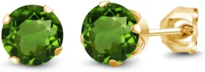 Gem Stone King 18K Yellow Gold Plated Silver Green Chrome Diopside Stud Earrings For Women Men (1.00 Cttw, Round 5MM)