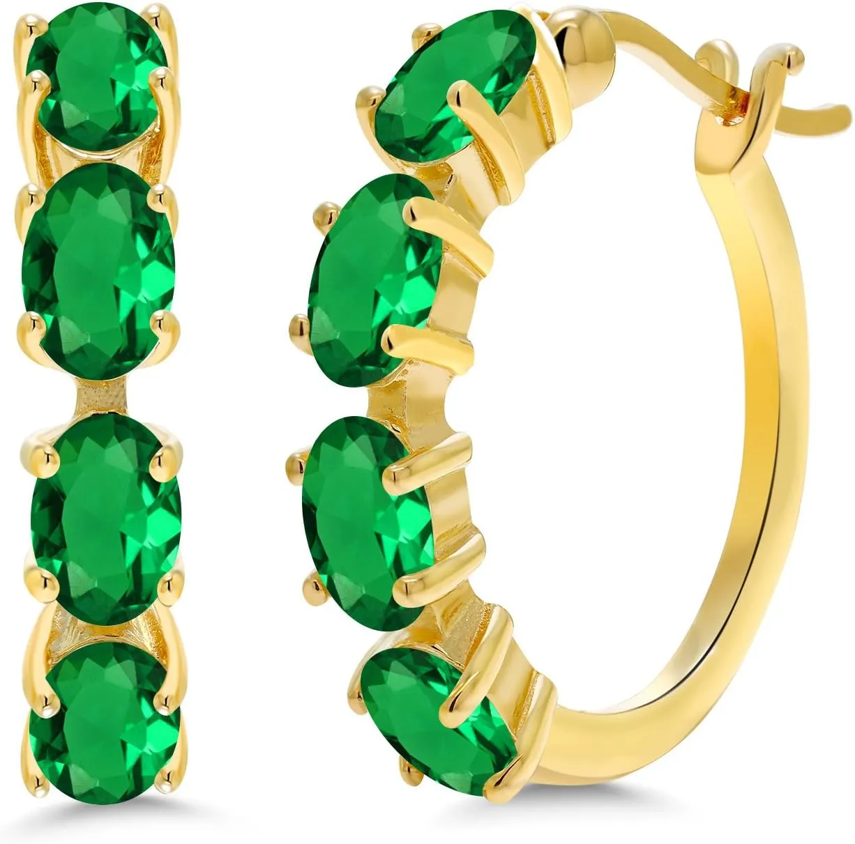 Gem Stone King 18K Yellow Gold Plated Silver Oval Gemstone Birthstone Hoop Earrings For Women | Oval 6X4MM | 22MM = 0.85 Inch | Gold Hoop Earrings | Fine Jewelry Gifts for Her Mom Women Wife