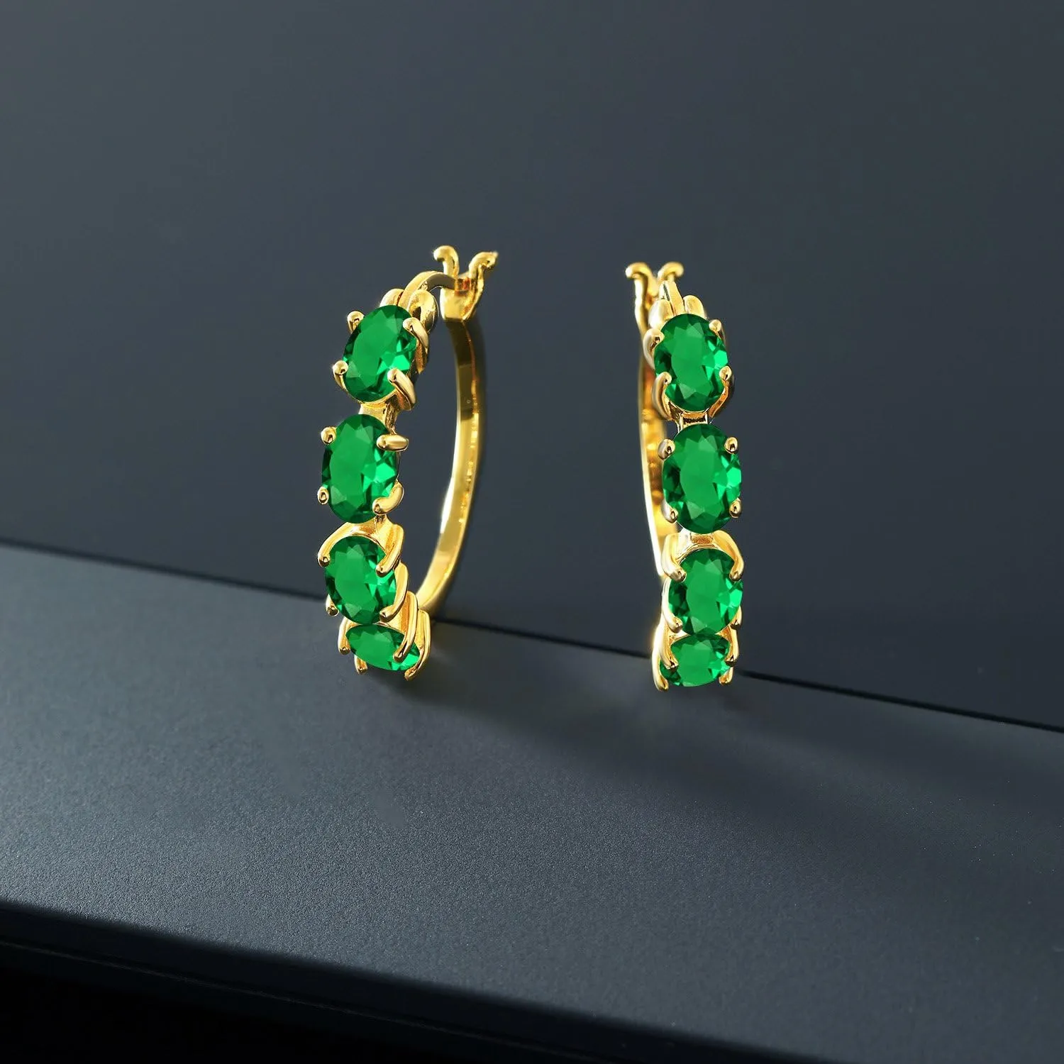 Gem Stone King 18K Yellow Gold Plated Silver Oval Gemstone Birthstone Hoop Earrings For Women | Oval 6X4MM | 22MM = 0.85 Inch | Gold Hoop Earrings | Fine Jewelry Gifts for Her Mom Women Wife