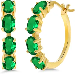 Gem Stone King 18K Yellow Gold Plated Silver Oval Gemstone Birthstone Hoop Earrings For Women | Oval 6X4MM | 22MM = 0.85 Inch | Gold Hoop Earrings | Fine Jewelry Gifts for Her Mom Women Wife