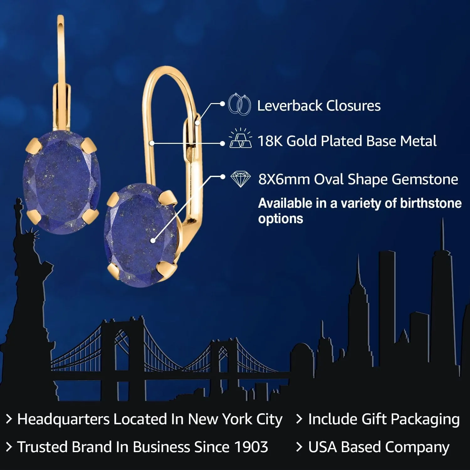 Gem Stone King 18K Yellow Gold Plated Silver Purple Amethyst Earrings for | 3.10 Cttw | Gemstone February Birthstone | Oval 8X6MM