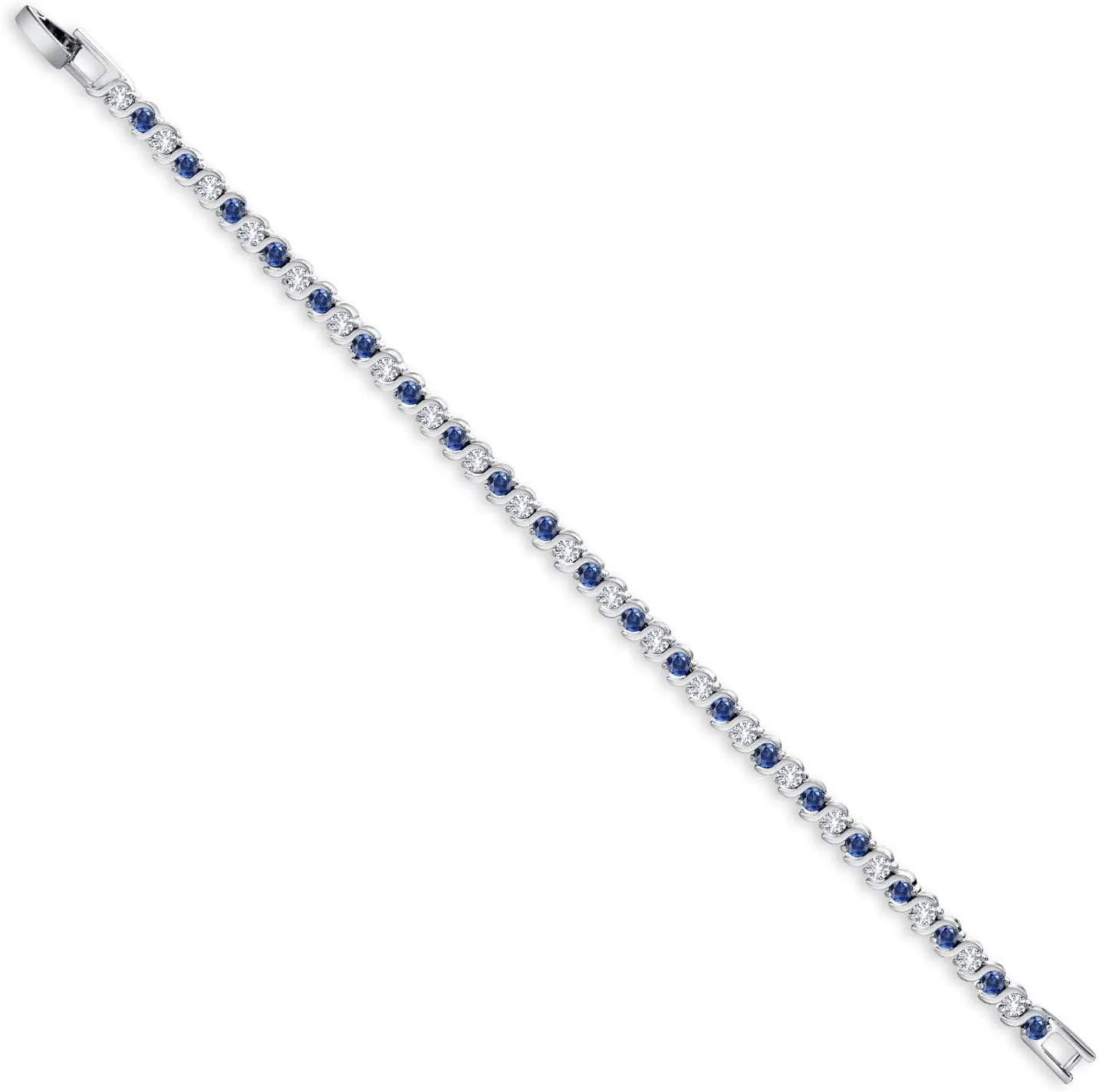 Gem Stone King 3MM Simulated Blue Sapphire and Sparkling White Cubic Zirconia Tennis Bracelet for Women | 4.50 Cttw | Size 7 Inch | Choice of Color