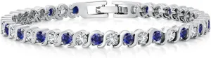 Gem Stone King 3MM Simulated Blue Sapphire and Sparkling White Cubic Zirconia Tennis Bracelet for Women | 4.50 Cttw | Size 7 Inch | Choice of Color