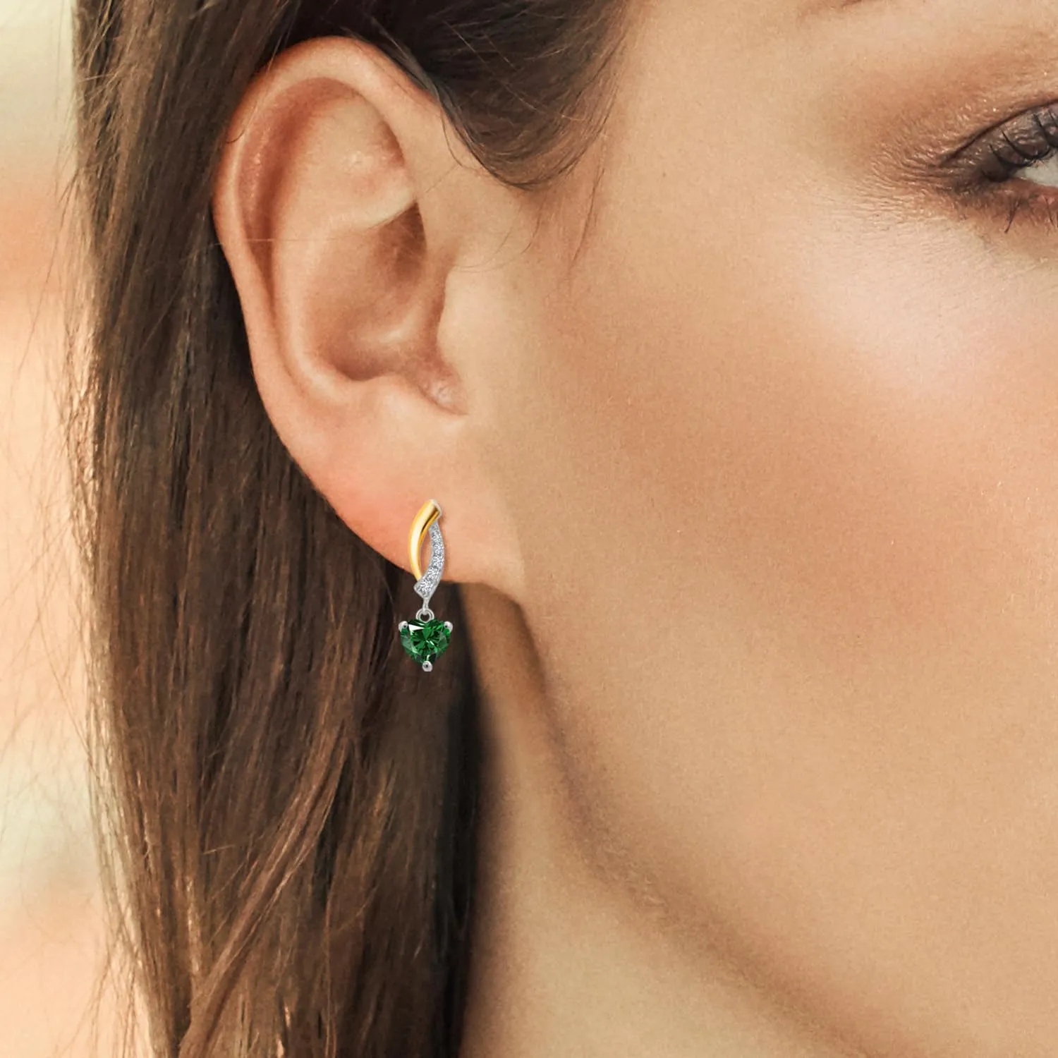 Gem Stone King 5MM Heart Shape Gemstone Birthstone and Lab Grown Diamond Dangle Earrings for Women | 925 Silver and 10K Yellow Gold | Fine Jewelry Gifts for Her Mom Women Wife