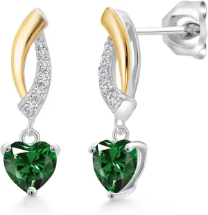Gem Stone King 5MM Heart Shape Gemstone Birthstone and Lab Grown Diamond Dangle Earrings for Women | 925 Silver and 10K Yellow Gold | Fine Jewelry Gifts for Her Mom Women Wife