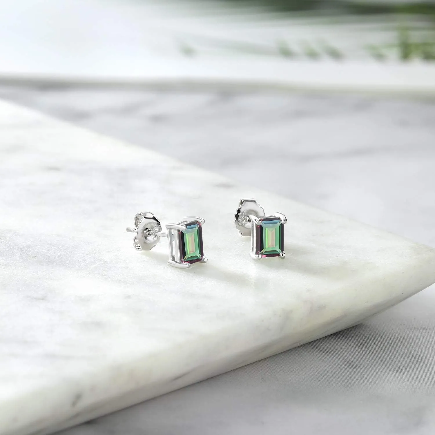Gem Stone King 7X5MM Emerald Cut Gemstone Birthstone Stud Earrings For Women Men | 925 Sterling Silver | Fine Jewelry Gifts for Her Mom Women Wife