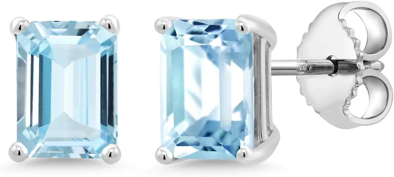 Gem Stone King 7X5MM Emerald Cut Gemstone Birthstone Stud Earrings For Women Men | 925 Sterling Silver | Fine Jewelry Gifts for Her Mom Women Wife