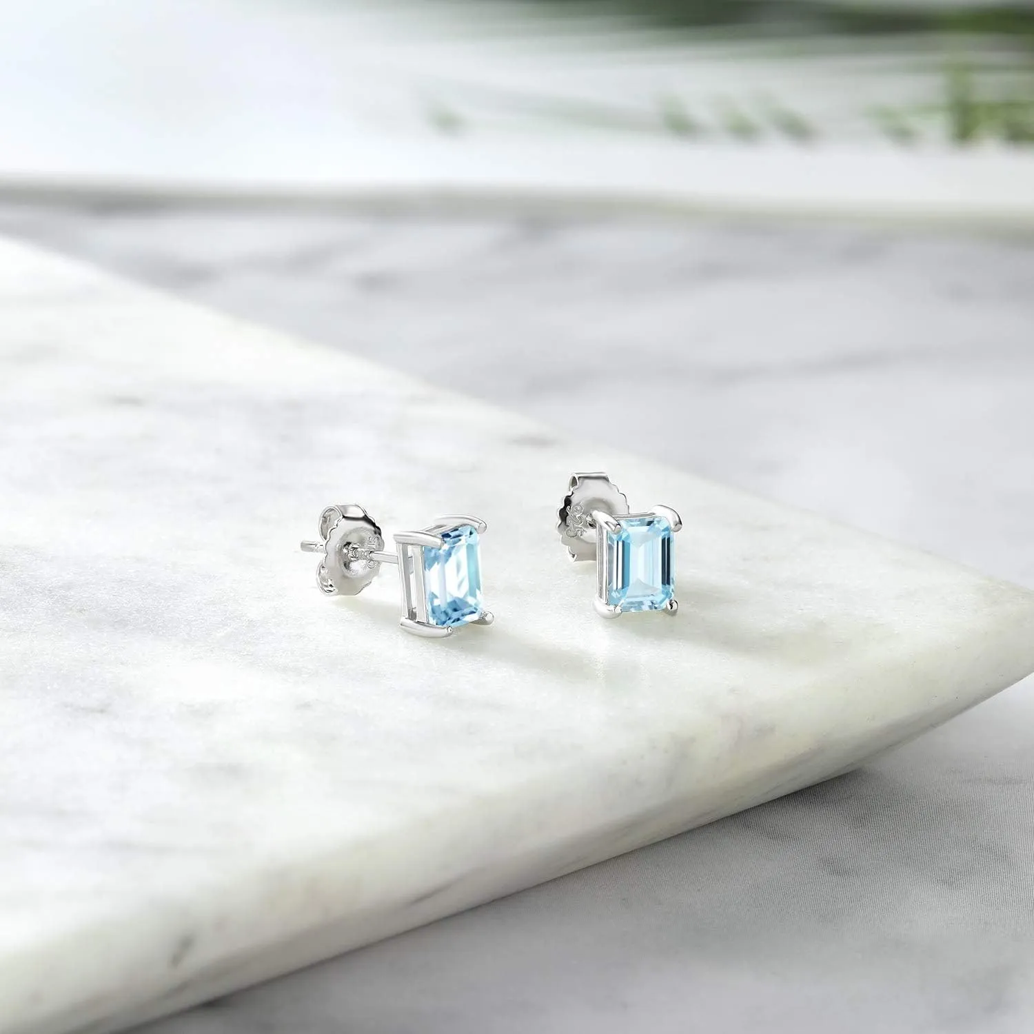 Gem Stone King 7X5MM Emerald Cut Gemstone Birthstone Stud Earrings For Women Men | 925 Sterling Silver | Fine Jewelry Gifts for Her Mom Women Wife