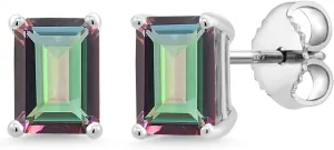 Gem Stone King 7X5MM Emerald Cut Gemstone Birthstone Stud Earrings For Women Men | 925 Sterling Silver | Fine Jewelry Gifts for Her Mom Women Wife