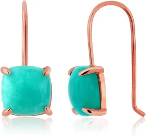 Gem Stone King 8.75 Cttw Amazonite Earrings For Women | 18K Rose Gold Plated Silver | Cabochon Square Cut 10MM | Fine Jewelry Gifts for Her Mom Women Wife