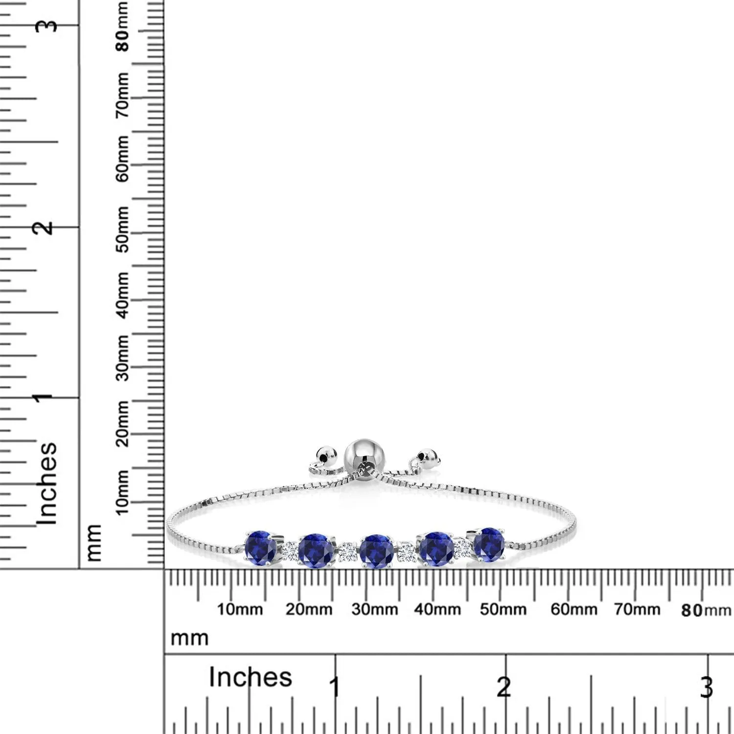 Gem Stone King 925 Sterling Silver Gemstone Birthstone and Lab Grown Diamond Tennis Bracelet for Women | Round 5MM and 2.5MM | Adjustable Bolo Design | Easy-On Easy-Off | Fully Adjustable Up to 9 Inch