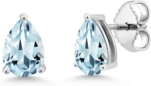 Gem Stone King 925 Sterling Silver Gemstone Birthstone Pear Shape Teardrop Earrings | 7X5MM Pear Shape Stud Earrings For Women