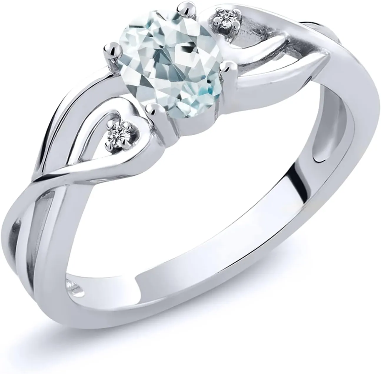 Gem Stone King 925 Sterling Silver Sky Blue Aquamarine and White Lab Grown Diamond Ring For Women (0.44 Cttw, Gemstone Birthstone, Available In Size 5,6,7,8,9)