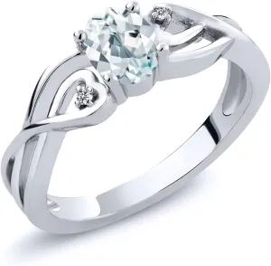 Gem Stone King 925 Sterling Silver Sky Blue Aquamarine and White Lab Grown Diamond Ring For Women (0.44 Cttw, Gemstone Birthstone, Available In Size 5,6,7,8,9)