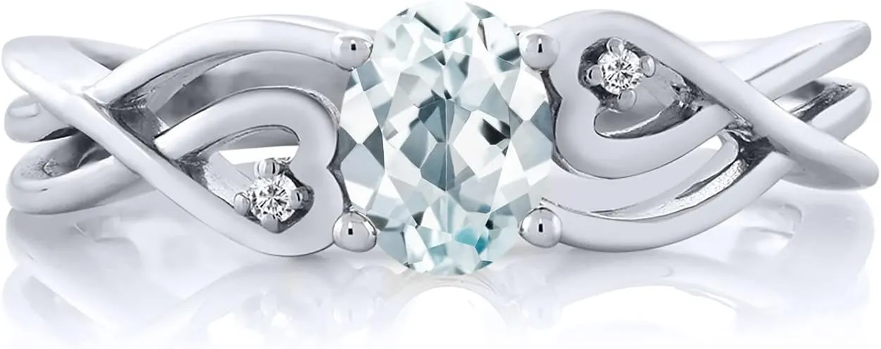 Gem Stone King 925 Sterling Silver Sky Blue Aquamarine and White Lab Grown Diamond Ring For Women (0.44 Cttw, Gemstone Birthstone, Available In Size 5,6,7,8,9)