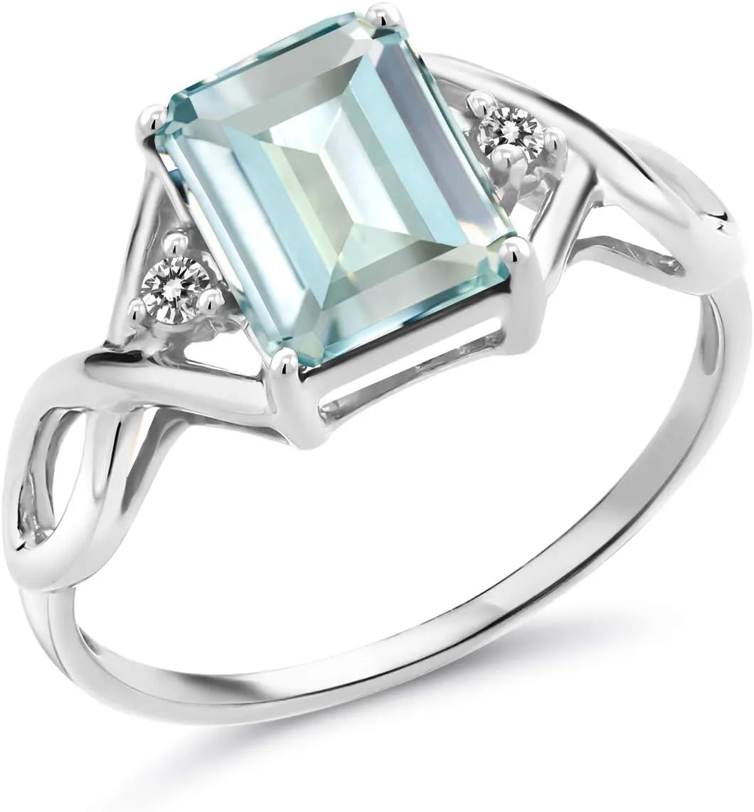 Gem Stone King 925 Sterling Silver Sky Blue Simulated Aquamarine and White Diamond Engagement Ring For Women (2.33 Cttw, Available in size 5, 6, 7, 8, 9)