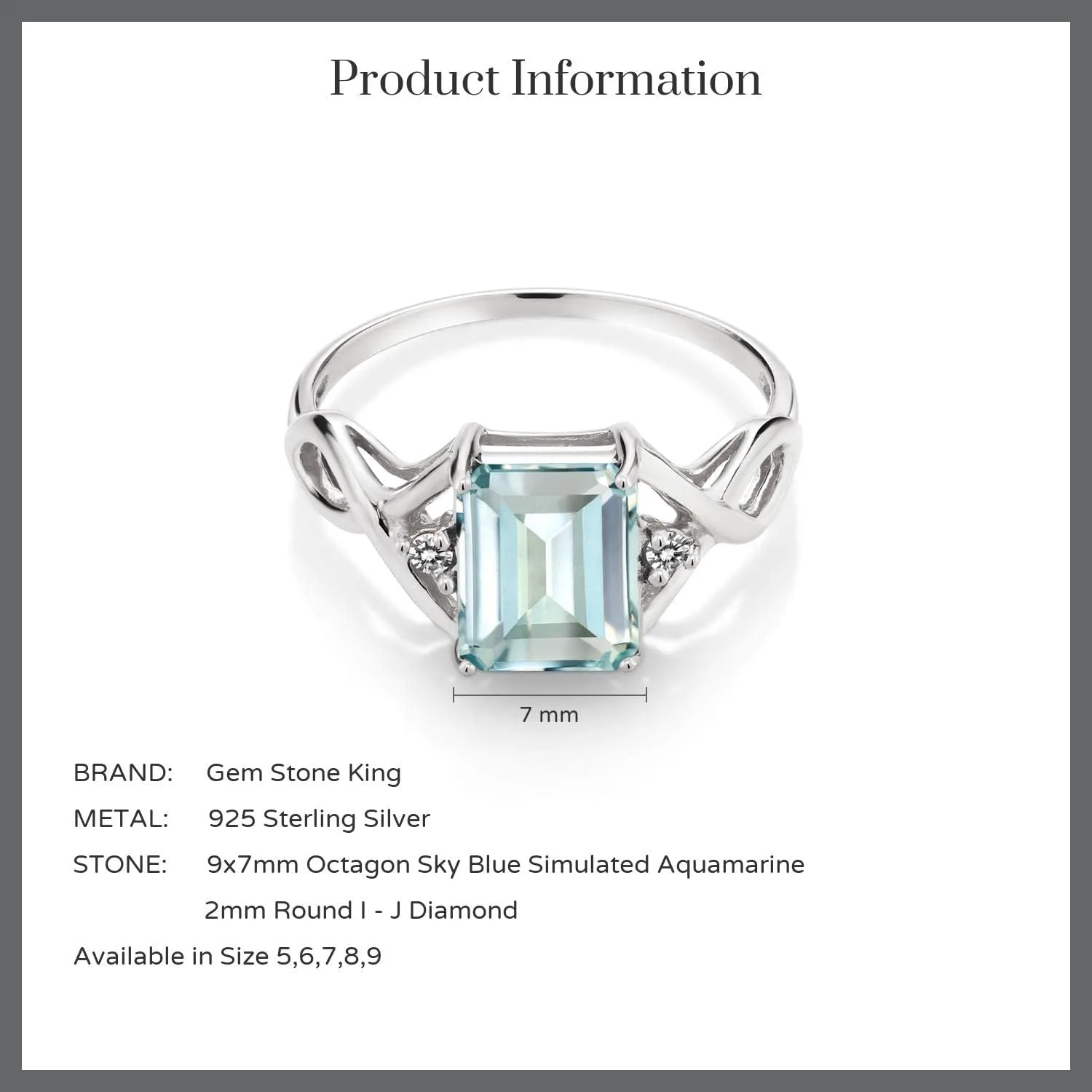 Gem Stone King 925 Sterling Silver Sky Blue Simulated Aquamarine and White Diamond Engagement Ring For Women (2.33 Cttw, Available in size 5, 6, 7, 8, 9)
