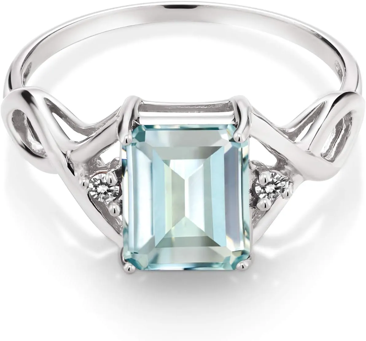 Gem Stone King 925 Sterling Silver Sky Blue Simulated Aquamarine and White Diamond Engagement Ring For Women (2.33 Cttw, Available in size 5, 6, 7, 8, 9)