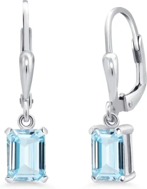 Gem Stone King Drop Dangle Leverback Earrings for Women | 925 Sterling Silver | Gemstone Birthstone | 7X5MM Emerald Cut | Fine Jewelry Gifts for Her Mom Women Wife