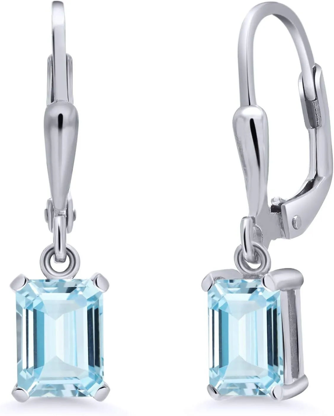 Gem Stone King Drop Dangle Leverback Earrings for Women | 925 Sterling Silver | Gemstone Birthstone | 7X5MM Emerald Cut | Fine Jewelry Gifts for Her Mom Women Wife