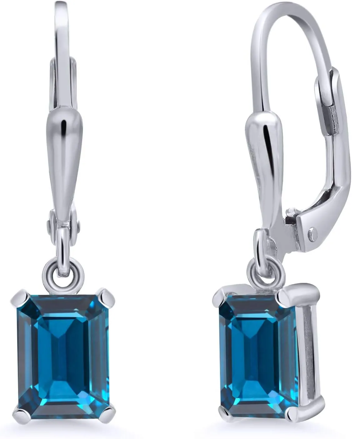 Gem Stone King Drop Dangle Leverback Earrings for Women | 925 Sterling Silver | Gemstone Birthstone | 7X5MM Emerald Cut | Fine Jewelry Gifts for Her Mom Women Wife