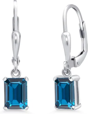 Gem Stone King Drop Dangle Leverback Earrings for Women | 925 Sterling Silver | Gemstone Birthstone | 7X5MM Emerald Cut | Fine Jewelry Gifts for Her Mom Women Wife