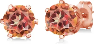 Gem Stone King Ecstasy Mystic Topaz Gold Plated 6-Prong Stud Earrings For Women Men (1.90 Cttw, Round 6MM)