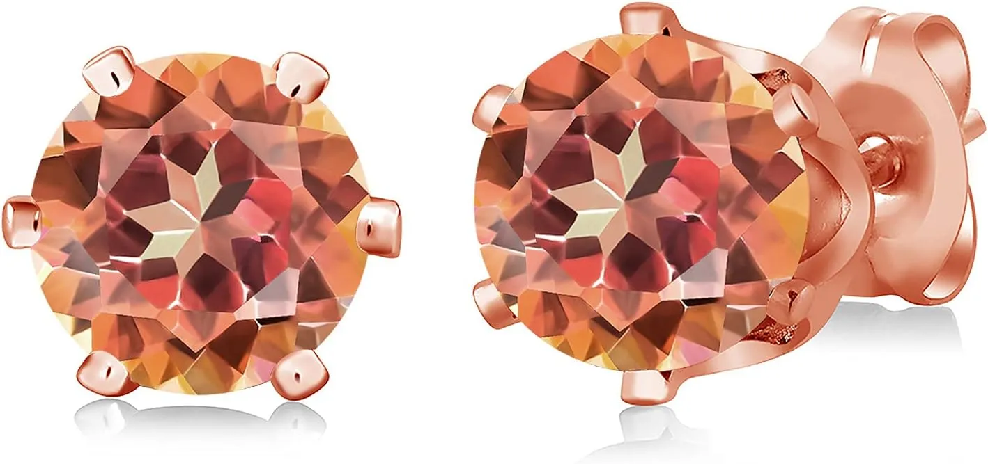 Gem Stone King Ecstasy Mystic Topaz Gold Plated 6-Prong Stud Earrings For Women Men (1.90 Cttw, Round 6MM)