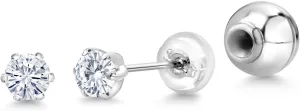 Gem Stone King Pure PT900 Platinum 900 Six Prong 4MM Round Gemstone Birthstone Stud Earrings For Women Men