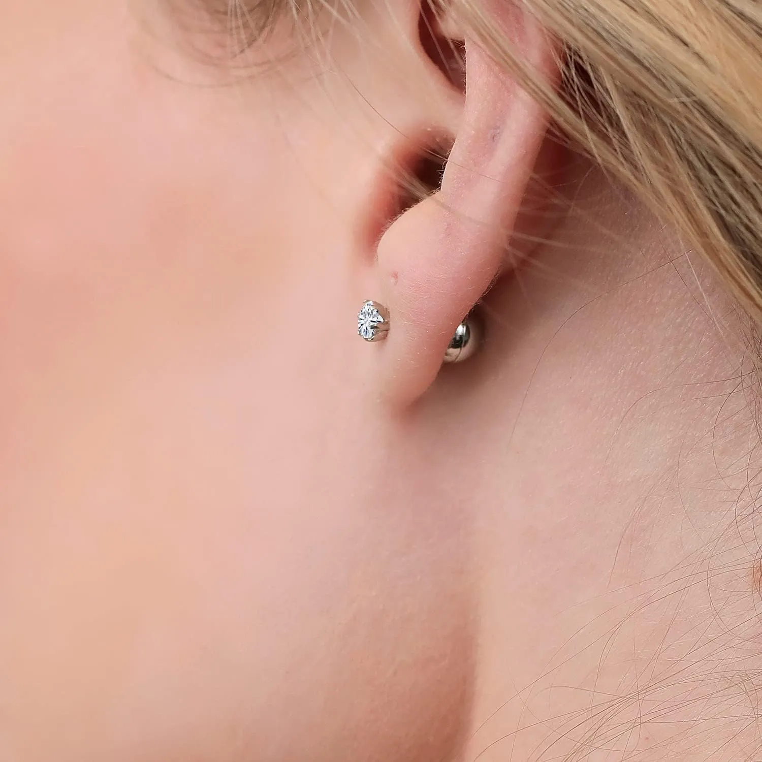 Gem Stone King Pure PT900 Platinum 900 Six Prong 4MM Round Gemstone Birthstone Stud Earrings For Women Men