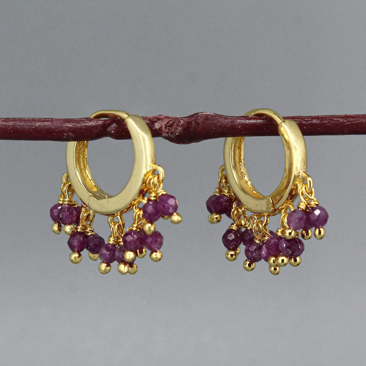 Gempires Natural Lightweight Beaded Crystal Dangling Earrings Pink Ruby Gemstone Handmade Jewelry Hypoallergenic Gold Plated July Birthstone Gift Earrings For Women