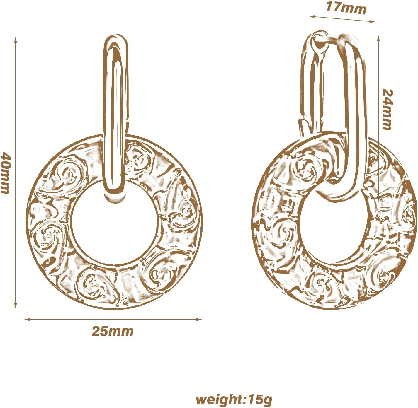 Geometric Glass Minimalist Statement Paperclip Link Chain Earrings Chunky Gold Hoop Dangle Earrings for Women with Swirl Pattern