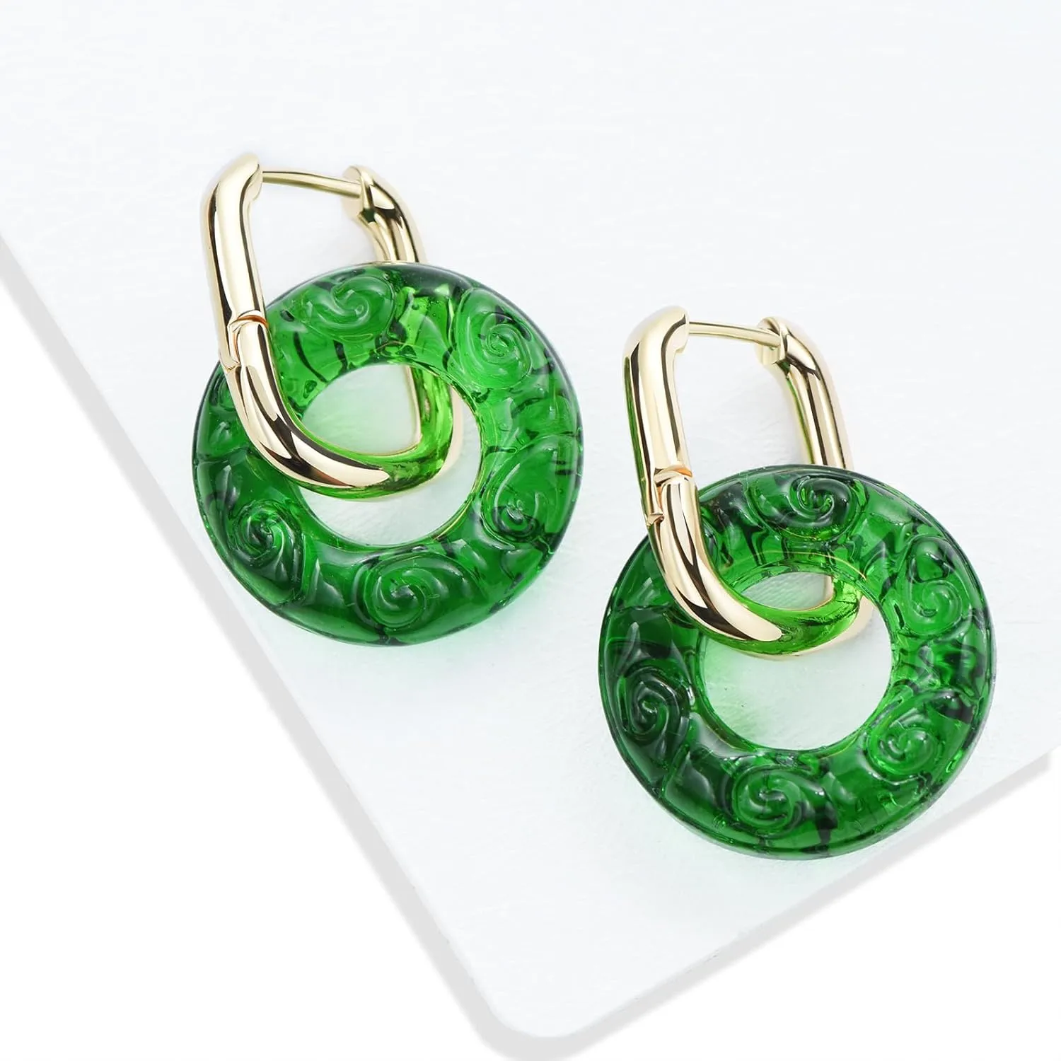 Geometric Glass Minimalist Statement Paperclip Link Chain Earrings Chunky Gold Hoop Dangle Earrings for Women with Swirl Pattern