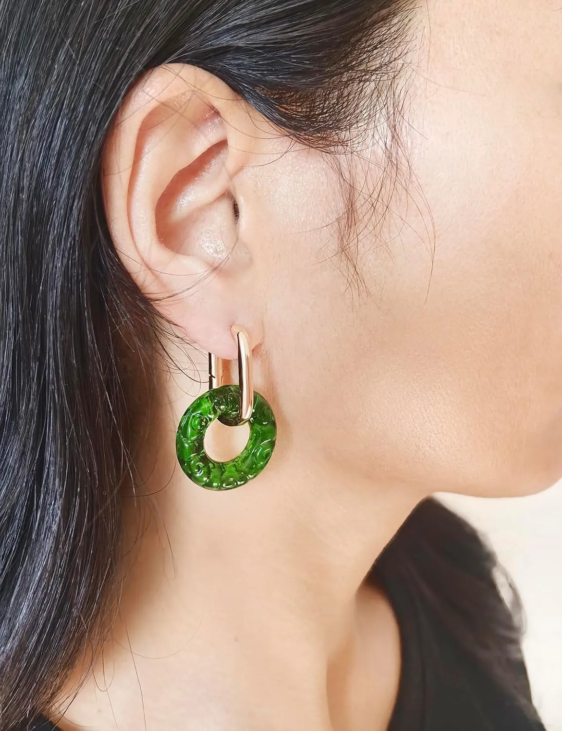 Geometric Glass Minimalist Statement Paperclip Link Chain Earrings Chunky Gold Hoop Dangle Earrings for Women with Swirl Pattern