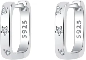Geometry Square Small Hoop Earrings for Women S925 Sterling Silver Minimalist Cartilage Earrings Rhinestone Star Huggie Hoops Earrings Hypoallergenic Ear Jewelry