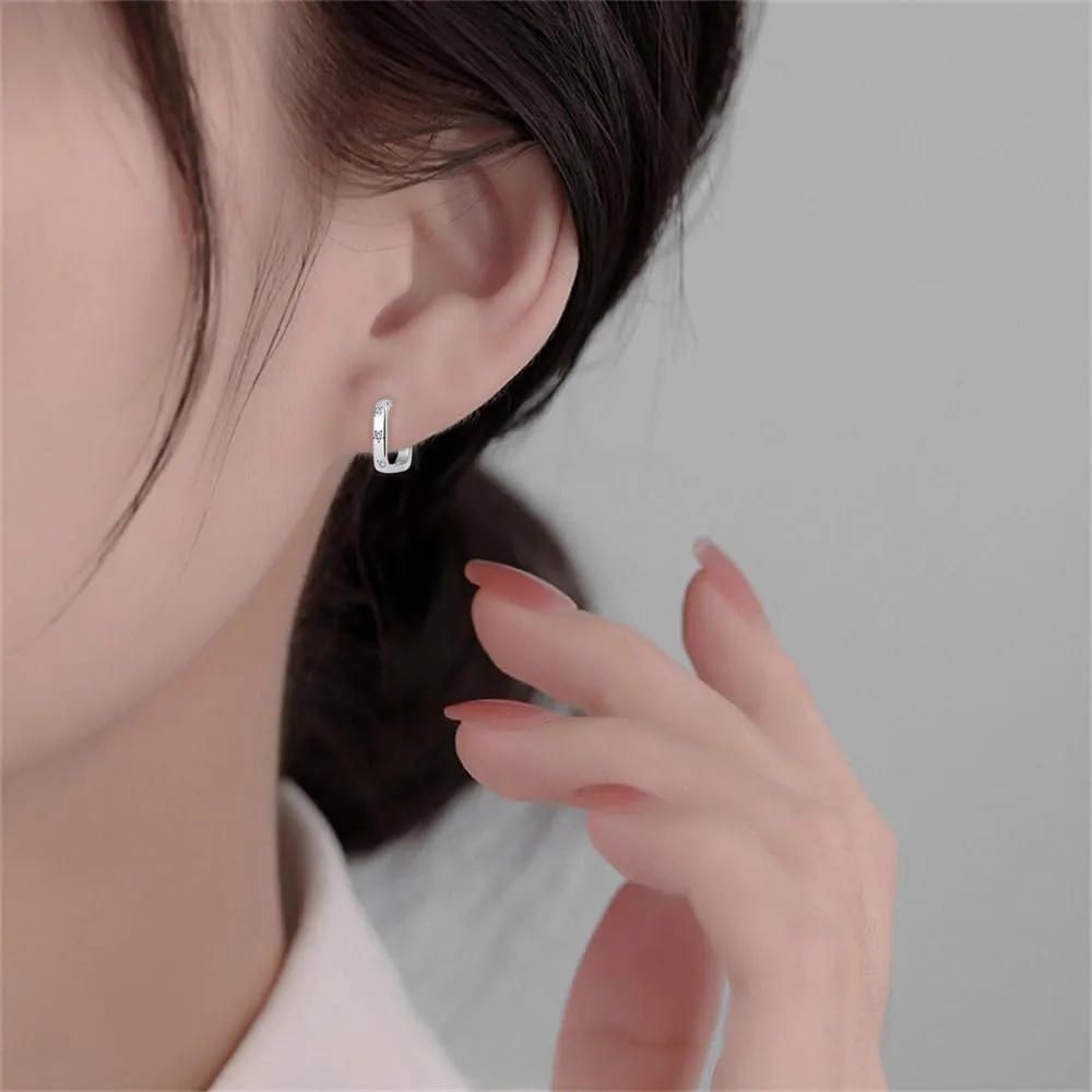 Geometry Square Small Hoop Earrings for Women S925 Sterling Silver Minimalist Cartilage Earrings Rhinestone Star Huggie Hoops Earrings Hypoallergenic Ear Jewelry