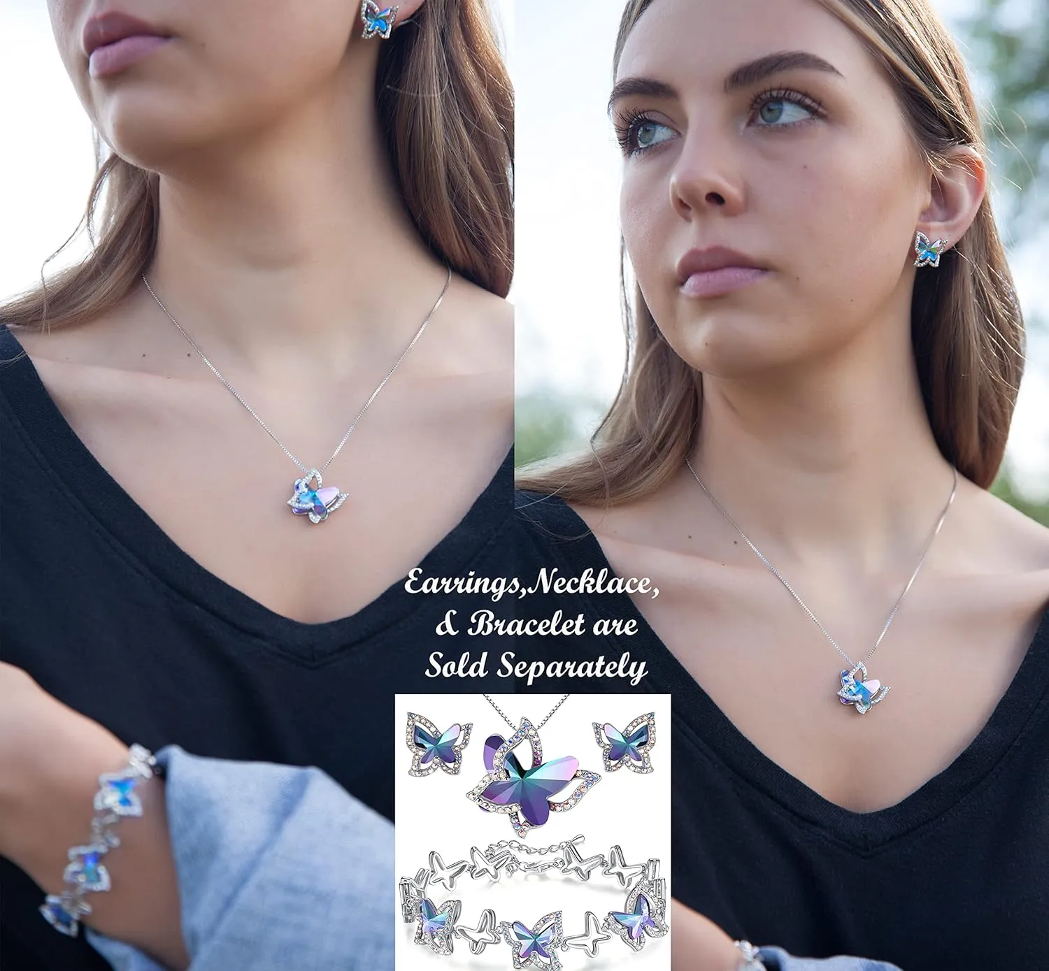 Gift Butterfly Birthstone Crystal Necklace, Silver Tone with 18 2 Chain, Necklace for Mothers Day Anniversary Birthday Gifts for Women and Daughter