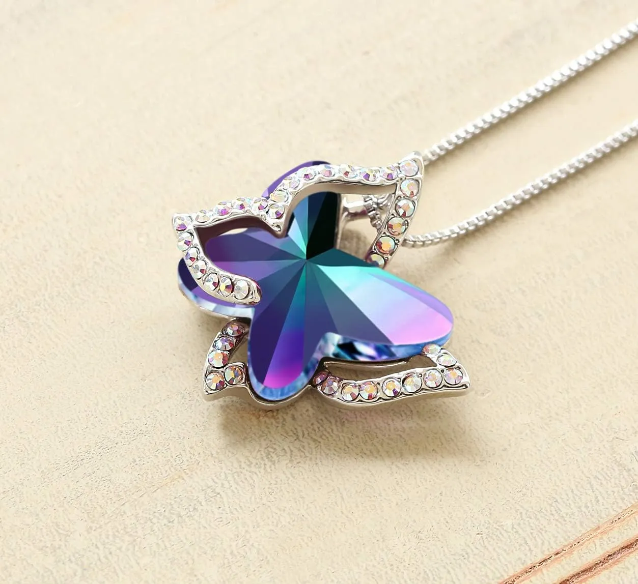 Gift Butterfly Birthstone Crystal Necklace, Silver Tone with 18 2 Chain, Necklace for Mothers Day Anniversary Birthday Gifts for Women and Daughter