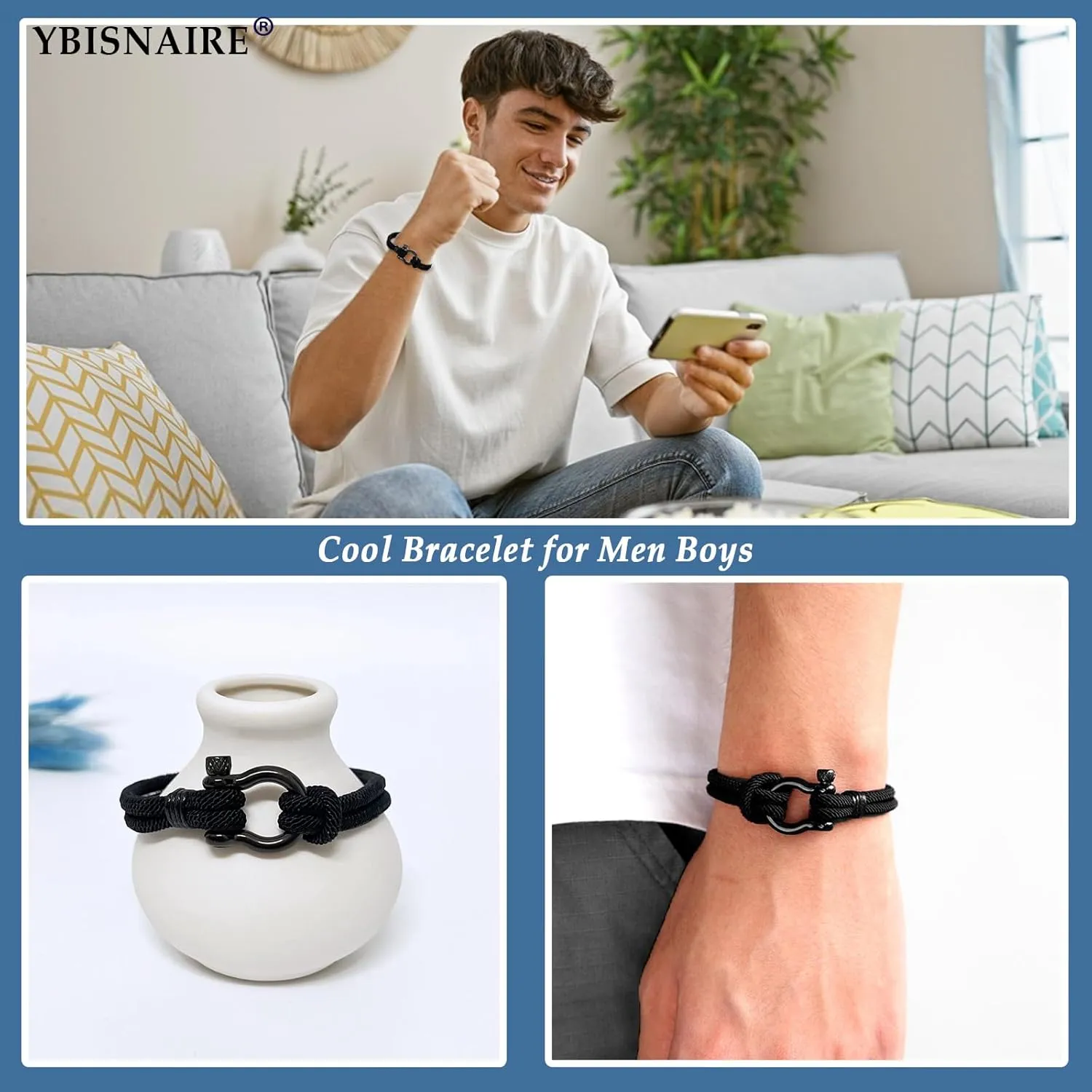 Gifts for Son Grandson Brother Nephew Friend Bracelets, Braided Rope Bracelet Gifts for Birthday Christmas Graduation