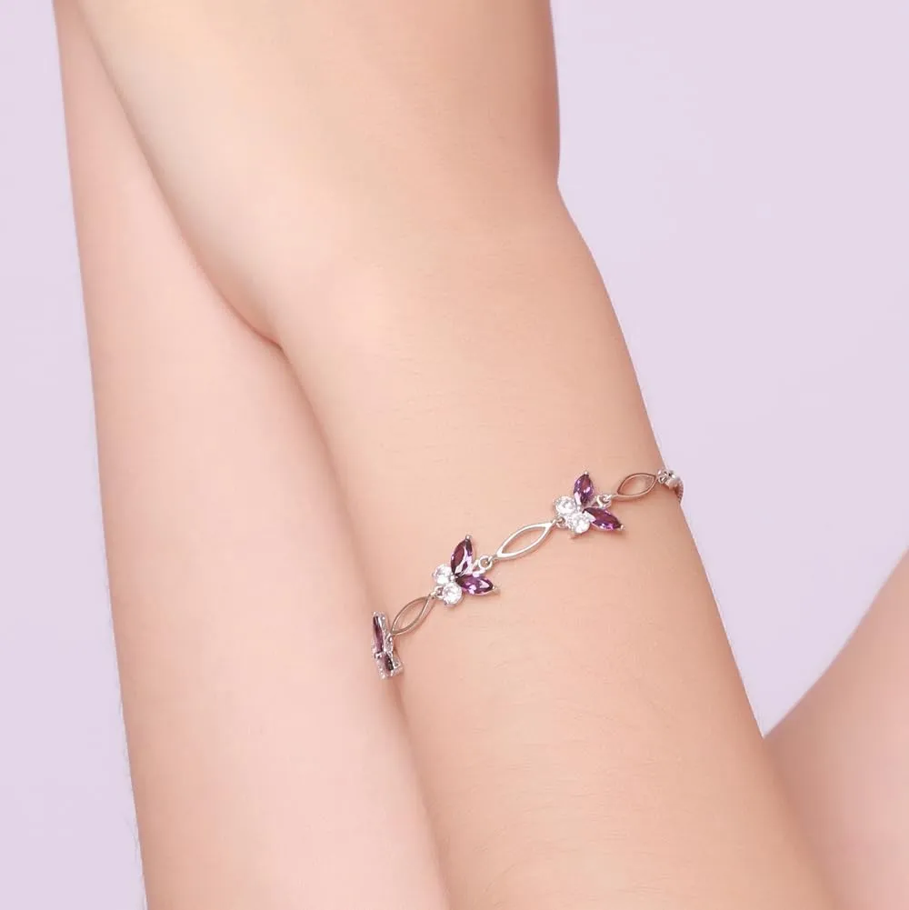 Gifts for Women S925 Sterling Silver Purple Butterfly Bracelet,Adjustable Charm Bracelets Jewelry Present for Women,Anniversary Holiday Christmas Birthday Gifts for Mother Wife Daughter
