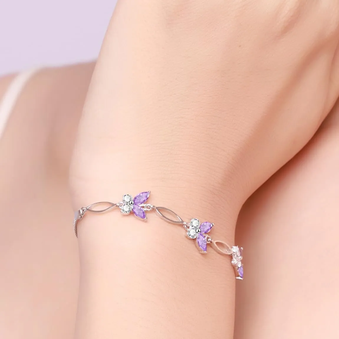 Gifts for Women S925 Sterling Silver Purple Butterfly Bracelet,Adjustable Charm Bracelets Jewelry Present for Women,Anniversary Holiday Christmas Birthday Gifts for Mother Wife Daughter
