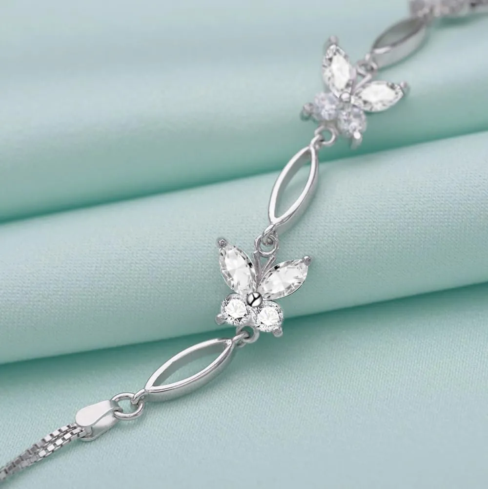 Gifts for Women S925 Sterling Silver Purple Butterfly Bracelet,Adjustable Charm Bracelets Jewelry Present for Women,Anniversary Holiday Christmas Birthday Gifts for Mother Wife Daughter