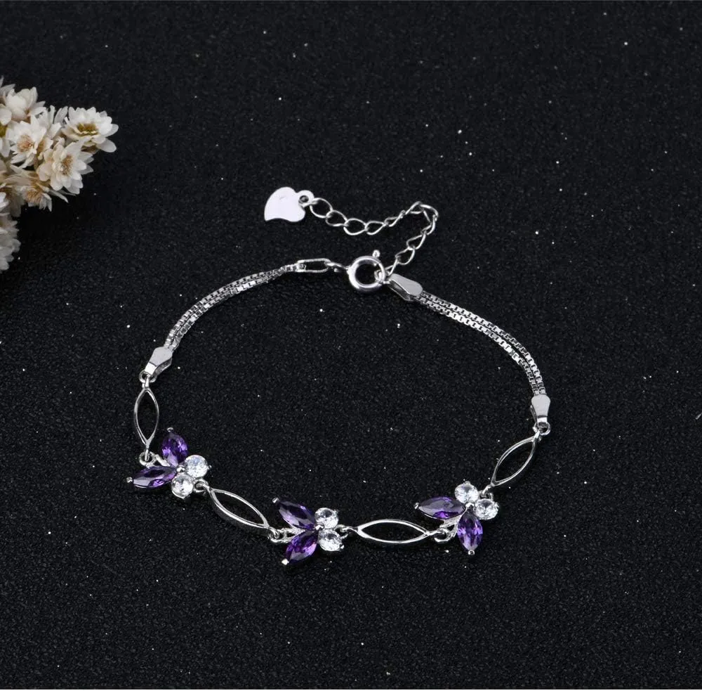 Gifts for Women S925 Sterling Silver Purple Butterfly Bracelet,Adjustable Charm Bracelets Jewelry Present for Women,Anniversary Holiday Christmas Birthday Gifts for Mother Wife Daughter
