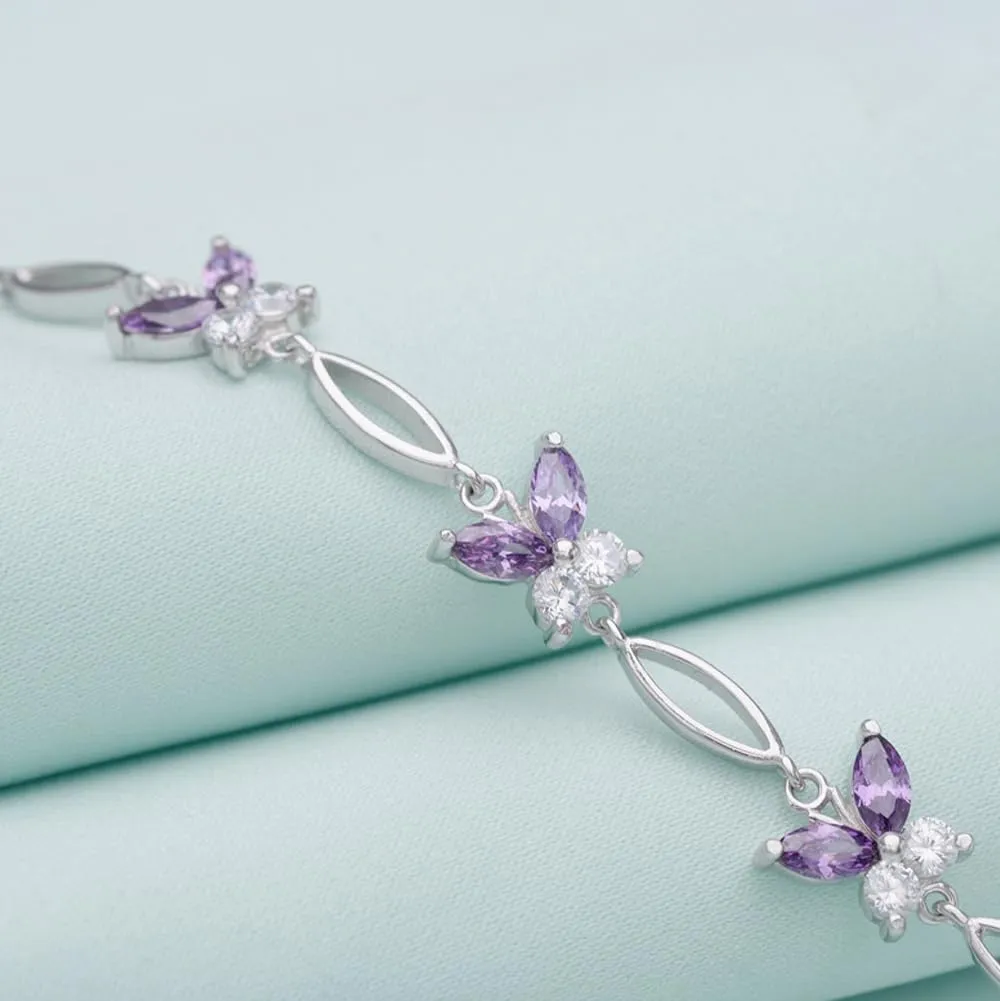 Gifts for Women S925 Sterling Silver Purple Butterfly Bracelet,Adjustable Charm Bracelets Jewelry Present for Women,Anniversary Holiday Christmas Birthday Gifts for Mother Wife Daughter
