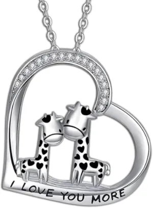 Giraffe Pendant Necklace for Women Crystal Zircon Love Heart Necklace Statement Jewelry