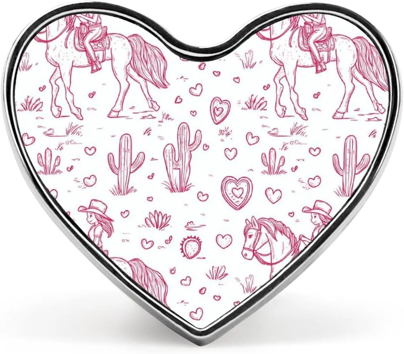 Girls on Horse Back and Cactus Cute Lapel Brooch Pins Fashion Metal Hats Jackets Pins Bag Accessories Gifts Heart Shape