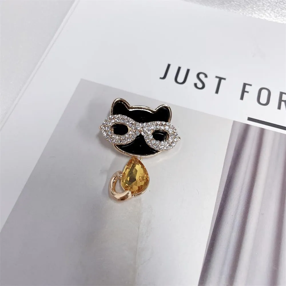 Glasses Cat Rhinestones Brooch Pin for Women Girls Fashion Crystal Animal Kitten Small Brooches Lapel Pins Cute Christmas Jewelry Gift for Daughter Teacher Students Birthday