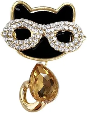 Glasses Cat Rhinestones Brooch Pin for Women Girls Fashion Crystal Animal Kitten Small Brooches Lapel Pins Cute Christmas Jewelry Gift for Daughter Teacher Students Birthday